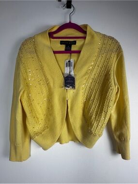 NWT Shin Choi Yellow Cotton Cashmere Sequin Cardigan M